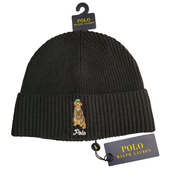 NWT Polo Ralph Lauren GOLDEN RETRIEVER wool blend BLACK dog beanie hat - Picture 1 of 3